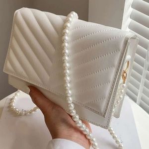 Mini Faux Pearl Beaded Chevron Square Bag